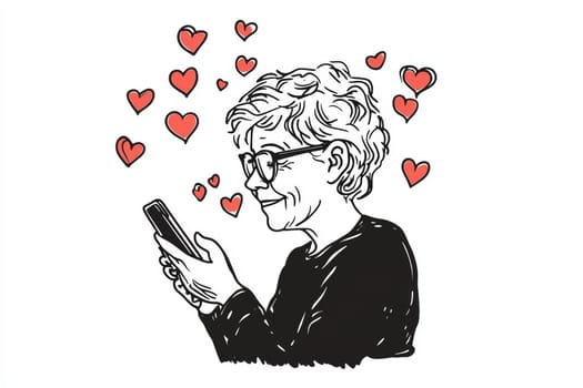 An elderly woman with a phone in her hands on a white background. High quality photo