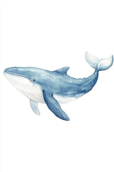 Image of a whale on a light background. Blue whale painted with blue watercolor paint. High quality photo