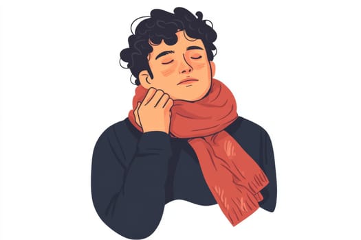 The sad man is dressed in warm clothes and a woolen scarf. A man has a cold, experiences autumn depression, and is depressed. High quality photo