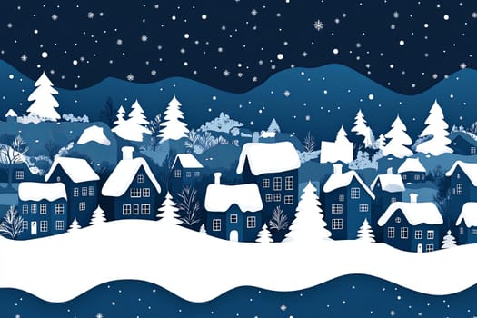 Winter snowy town at night. High quality photo