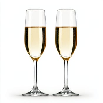 Two glasses of champagne on a white background. High quality photo