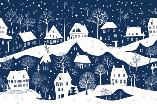 Winter snowy town at night. High quality photo