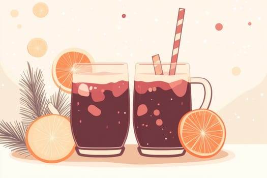 Image of two glasses of mulled wine on a light background. High quality photo
