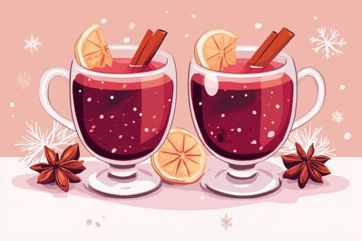 Image of two glasses of mulled wine on a light background. High quality photo