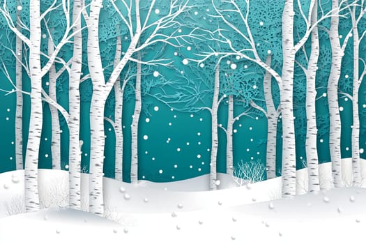 Image of birch forest in winter on blue background. High quality photo