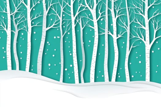 Image of birch forest in winter on blue background. High quality photo