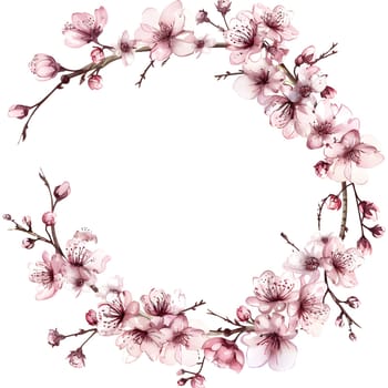 Beautiful sakura flower wreath with delicate pink petals, perfect for spring designs.