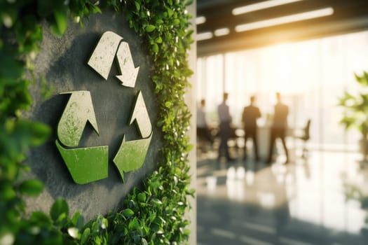 Symbols of ecology against the background of greenery in the office, where issues of greening the metropolis, recycling of waste, and problems of environmental pollution are being addressed. High quality photo