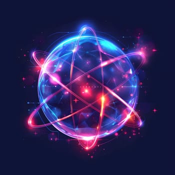 The glowing atom resembles a water droplet in an electric blue hue, creating a mesmerizing visual effect. It captures the world of art and entertainment with its energy and gaslike appearance
