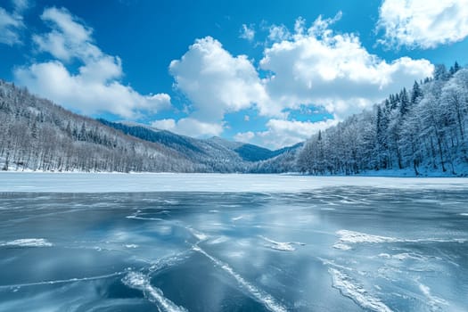 Mountain lake in early spring, thaw, drifting ice. High quality photo