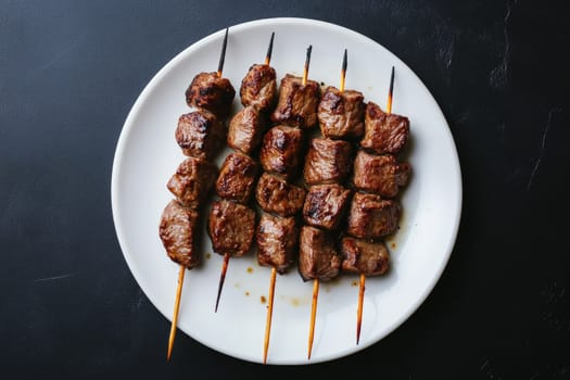 Shashlik on a plate. Top view. High quality photo