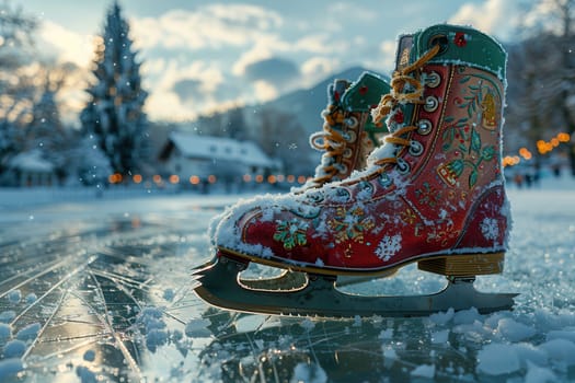 A vintage ice skate graces a snowy rink, capturing winter magic and evoking cherished nostalgic memories