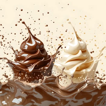 Two creamy flavors, chocolate and vanilla ice cream, collide in a delicious splash of flavor. This enticing combination is a perfect treat for any dessert lover