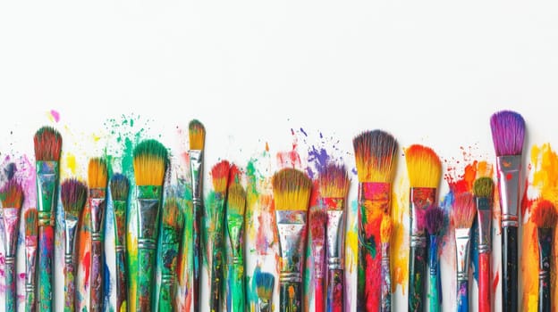 Art brushes in paint on white background. High quality photo