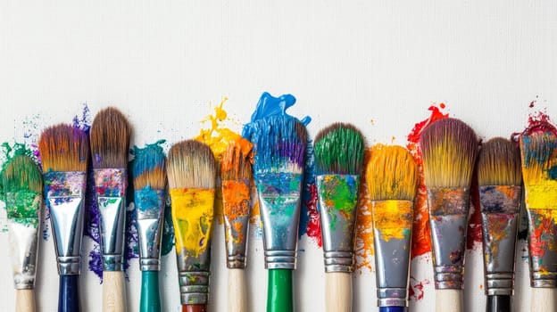 Art brushes in paint on white background. High quality photo