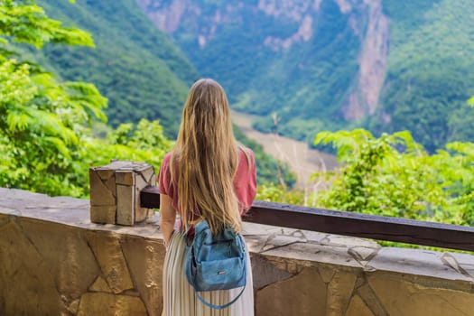 Female tourist exploring Sumidero Canyon National Park, Mexico. Adventure, natural exploration, and travel experience concept.