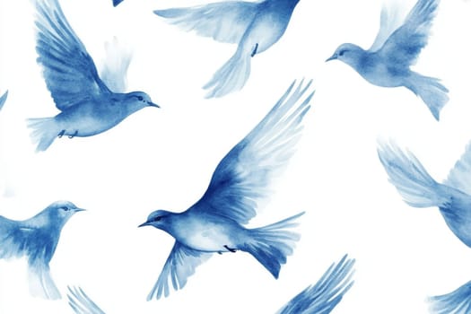A flock of birds drawn with blue paint. High quality photo