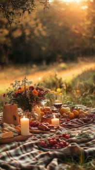 A very beautifully set table in nature, in a cozy autumn garden. High quality photo
