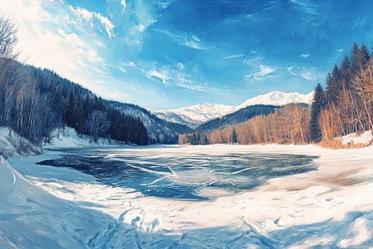 Mountain lake in early spring, thaw, drifting ice. High quality photo
