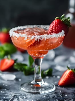 Serving a delightful strawberry cocktail topped with fresh berries in a margarita glass