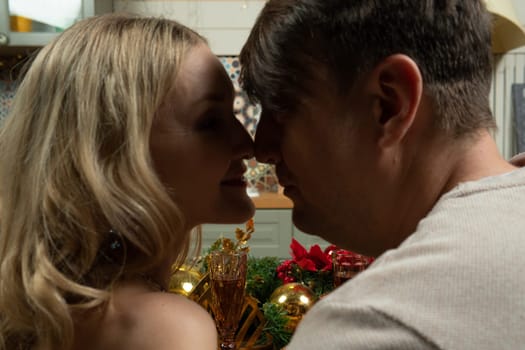 woman kitchen wife couple family love christmas husband relationship home caucasian man romantic