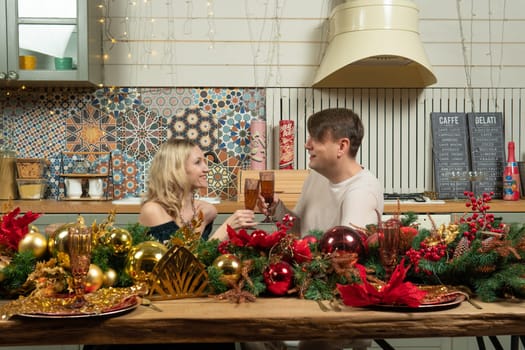 relationship wife couple christmas romantic husband woman man home caucasian family kitchen love