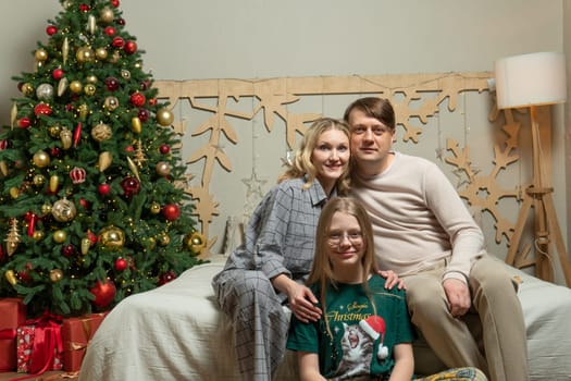 girl happy year couple fun family holiday bed gift love new tenderness man celebration positive
