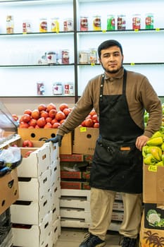 organic store people vegetables market sale shop standing food retail business man seller