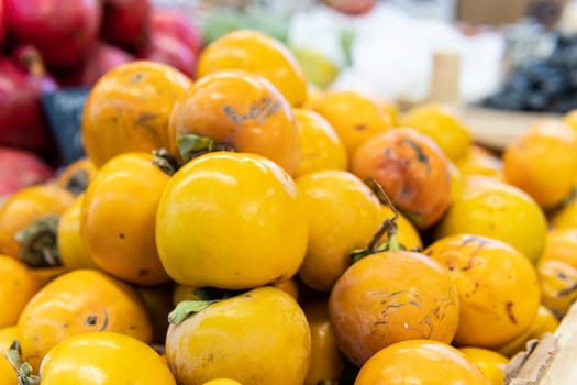 organic green juicy raw fruit vegetarian persimmon harvest food health market fresh vegetable
