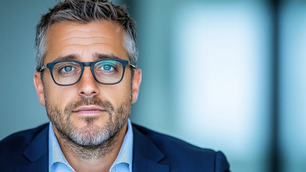 Professional finance executive on video call, showcasing confidence and focus.