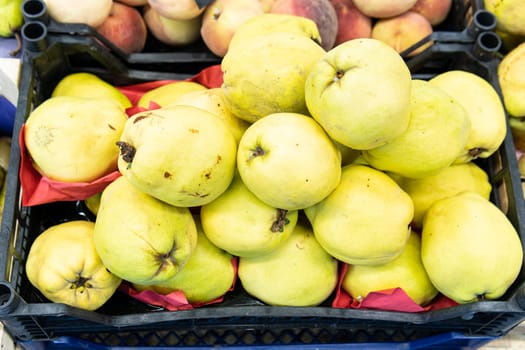 organic agriculture food ripe nutrition market background nature closeup diet healthy quince raw
