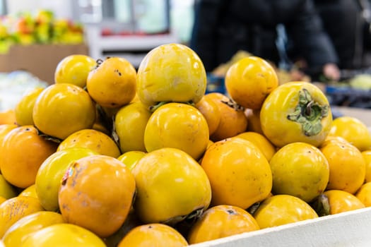 organic health vegetable food fruit juicy market vegetarian green fresh persimmon raw harvest