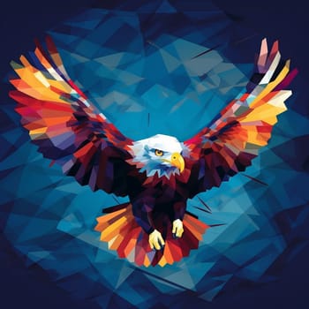 Polygonal multicolor image of a flying eagle