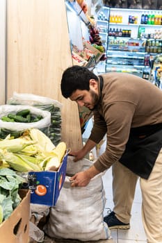 seller shopping vegetable groceries selling organic man market vegan buying people caucasian food
