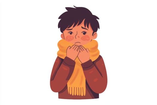 The sad man is dressed in warm clothes and a woolen scarf. A man has a cold, experiences autumn depression, and is depressed. High quality photo
