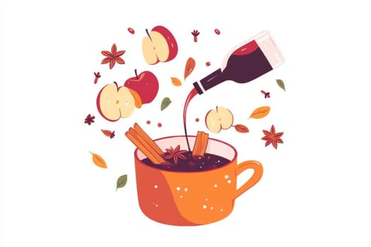 A saucepan, wine and all the ingredients for making hot spicy mulled wine. High quality photo