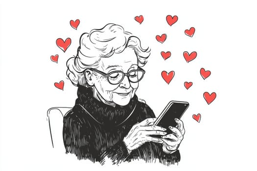 An elderly woman with a phone in her hands on a white background. High quality photo