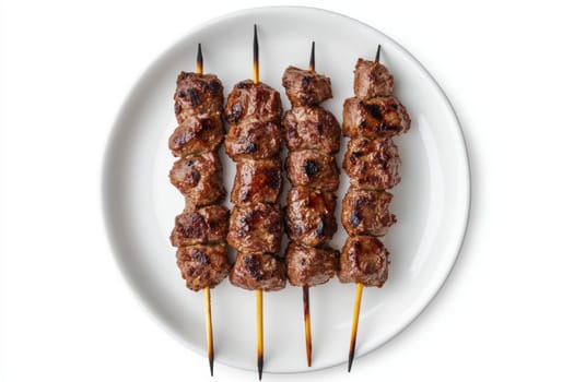 Shashlik on a plate. Top view. High quality photo