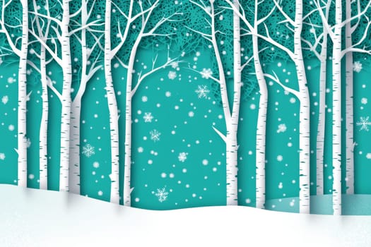 Image of birch forest in winter on blue background. High quality photo