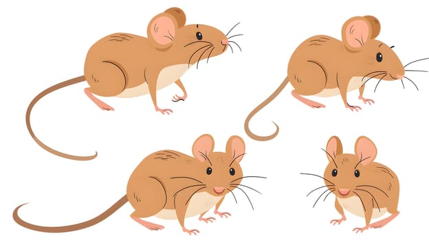 Adorable small creatures with round ears and whiskers, showing various postures