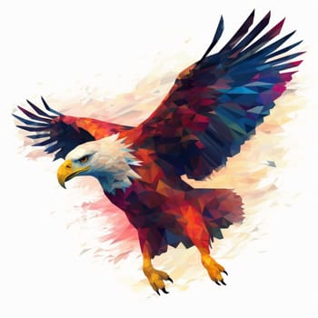 Polygonal multicolor image of a flying eagle