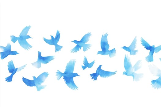 A flock of birds drawn with blue paint. High quality photo