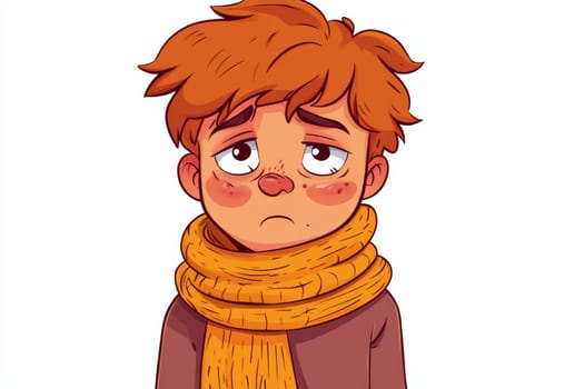 The sad man is dressed in warm clothes and a woolen scarf. A man has a cold, experiences autumn depression, and is depressed. High quality photo