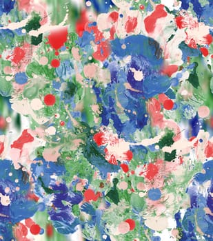 Seamless pattern with abstract creative blots and splashes painted with gouache for paint box design