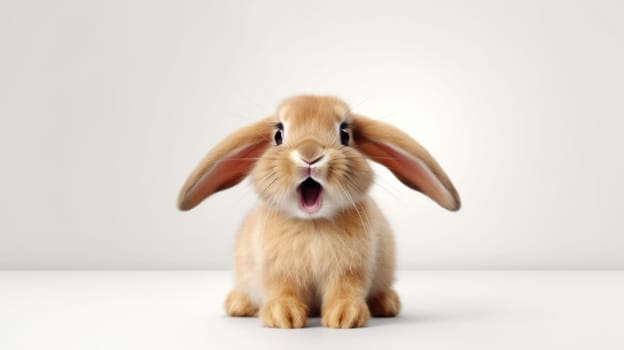 Surprised Funny Cute Bunny with Big Eyes on Light Background, Cute Animal Portrait.