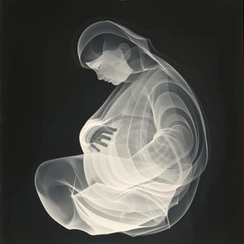 Graceful Expecting Mother Holding Her Belly in a Beautiful Black and White Hologram Image.