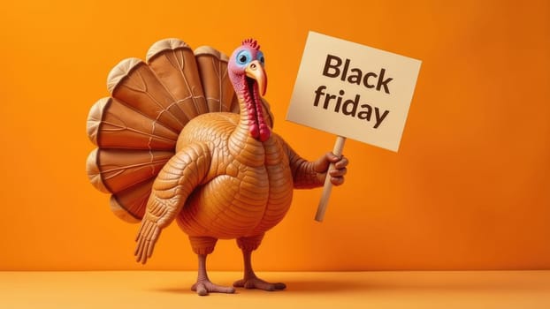 Thanksgiving Turkey Holding a Sign That Says Black Friday Sale Event Promotion.