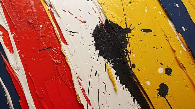 Vibrant abstract painting with colorful paint splashes and textured strokes.
