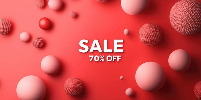 Bold red background with textured spheres and sale promotion for marketing design.