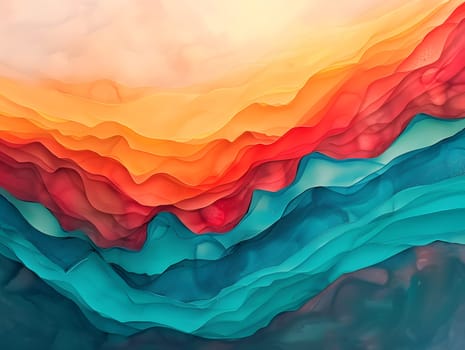 Vibrant fluid art featuring layered ocean and sunset hues for creative backgrounds.